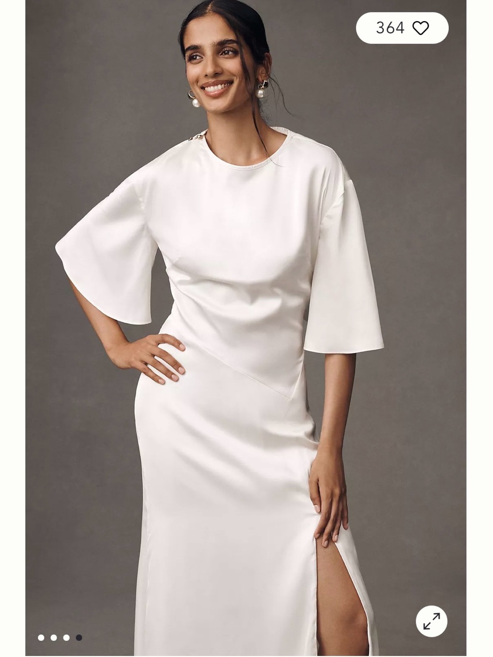 BHLDN Ivory Satin Midi Dress with Side Slit